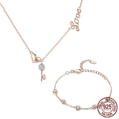 Lock & Key Necklace and Bracelet Set