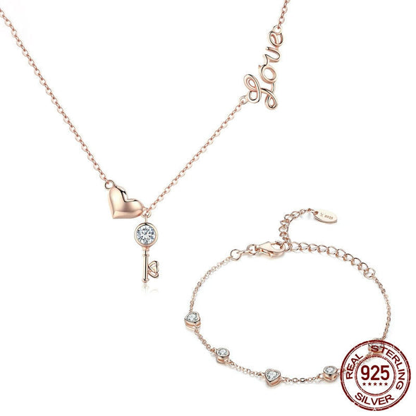 Lock & Key Necklace and Bracelet Set