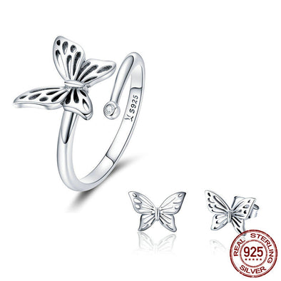 Silver Butterfly Earring/Ring Set